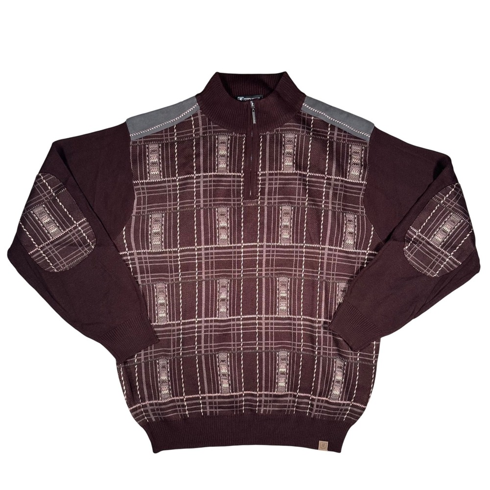 Stacy Adams Quarter‎ Zip Sweater Mens XL Burgundy Patterned Knit Pullover